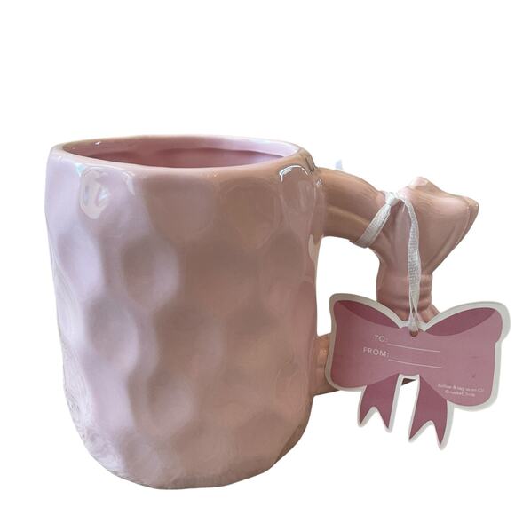 Market Finds Hand Painted Pink Bow Handle Ceramic Coffee Tea Mug Set of 2 NEW - Picture 5 of 13
